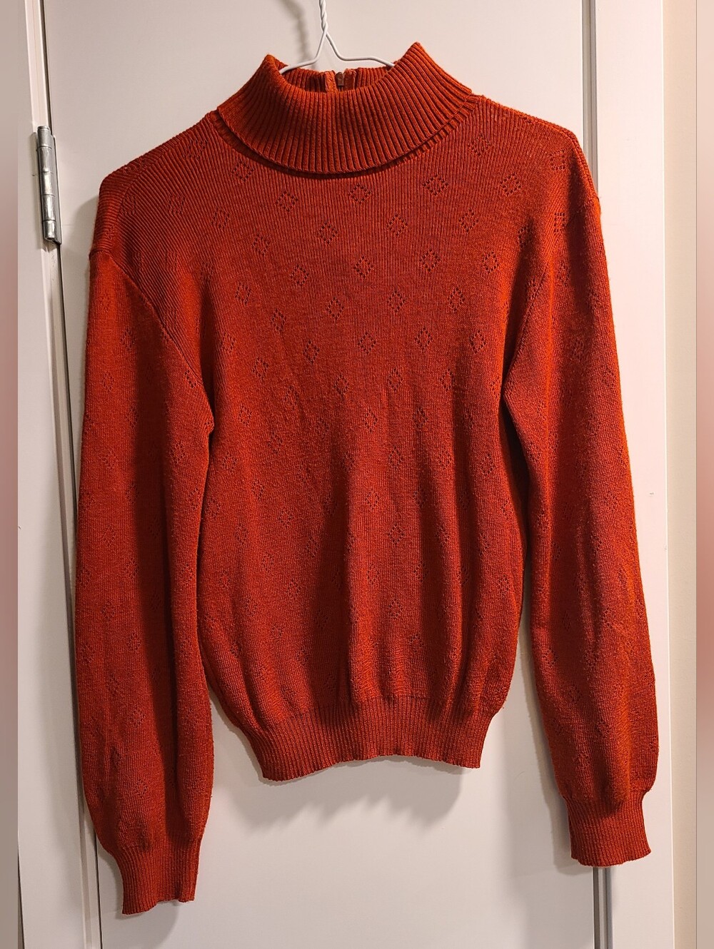 Vtg 70s 80s Helen Harper Burnt Orange Pointelle Knit Sweater Small 🧡
